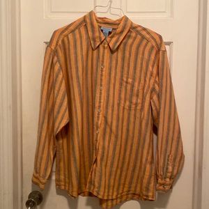 Sigrid Olsen 100% Linen Orange/Green Stripe Button Up Oversize Long Sleeve Sz XL
